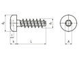 带尺寸的技术图：EJOT PT® - 盘头螺钉 带内六角花形槽Torx®