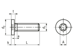 Technical drawing with dimensions of Hexalobular (6 Lobe) socket head cap screws with extremely low head