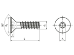 带尺寸的技术图：EJOT DELTA PT® - 沉头螺钉 带内六角花形槽Torx plus® / Autosert®
