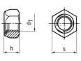 Technical drawing with dimensions of FS® - Prevailing torque type hex lock nuts type FS® all-metal