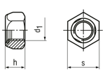 Technical drawing with dimensions of FS® - Prevailing torque type hex lock nuts type FS® all-metal