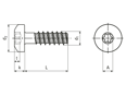 Technical drawing with dimensions of EJOT DELTA PT® - Pan head screws with hexalobular socket Torx plus® / Autosert®