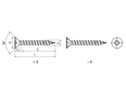 Technical drawing with dimensions of SPAX® - Hexalobular (6 Lobe) socket flat countersunk head chipboard screws T-STAR plus, fully threaded with 4CUT point