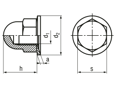 带尺寸的技术图：六角袋帽 带锥形弹性垫圈