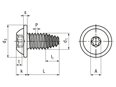 Technical drawing with dimensions of EJOT SHEETtracs® - Pan head screws with pressed washer with hexalobular socket Torx®