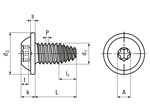 Technical drawing with dimensions of EJOT SHEETtracs® - Pan head screws with pressed washer with hexalobular socket Torx®