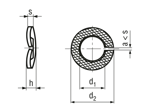 Technical drawing with dimensions of Curved spring lock washers
