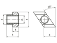 带尺寸的技术图：用于T槽的菱形螺母