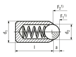 Technical drawing with dimensions of HALDER EH 22080. - Spring plungers smooth execution, without collar standard spring pressure