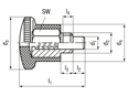 Technical drawing with dimensions of HALDER EH 22110. - Index plungers mini indexes with metric fine thread without locking