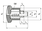 Technical drawing with dimensions of HALDER EH 22110. - Index plungers mini indexes with metric fine thread without locking