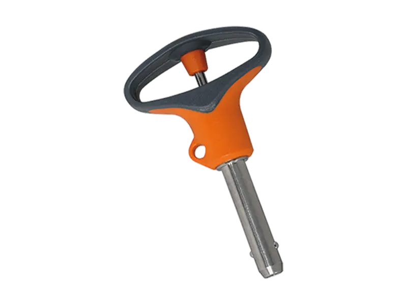 Product image of HALDER EH 22370. - Ball lock pins self-locking, with elastic grip Handle: gray / orange