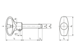 Technical drawing with dimensions of HALDER EH 22370. - Ball lock pins self-locking, with elastic grip Handle: gray / orange