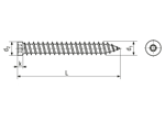 Technical drawing with dimensions of SPAX® RA - Frame anchors hexalobular (6 Lobe) cheese head T-STAR plus