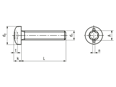 Technical drawing with dimensions of Hexalobular (6 Lobe) socket pan head screws with uncontinuous slot fully threaded