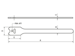 带尺寸的技术图：Panduit® Tak-Ty® - 粘扣式扎线带 带狭槽