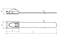 带尺寸的技术图：Panduit® Pan-Steel® - 钢珠扣扎带