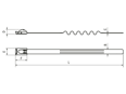 带尺寸的技术图：Panduit® Pan-Steel® Wave-Ty™ - 超强钢珠锁紧扎线带