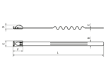 带尺寸的技术图：Panduit® Pan-Steel® Wave-Ty™ - 超强钢珠锁紧扎线带
