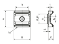Technical drawing with dimensions of Panduit® Tak-Ty® - Hook and loop cable tie mounts mounting with rubber adhesive