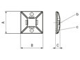 Technical drawing with dimensions of Panduit® - 4-way adhesive backed mounts for cable ties