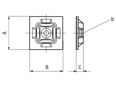 带尺寸的技术图：Panduit® - 4向带背胶的固定座 用于线缆扎带