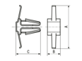 Technical drawing with dimensions of Panduit® Pan-Steel® - Metal clip-on mounts for cable ties
