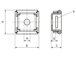 带尺寸的技术图：Panduit® Pan-Steel® - 2孔线束固定座 用于线束固定
