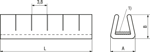带尺寸的技术图：Panduit® - 用于孔边缘的开槽压条 用于线缆线路带粘胶 耐候性