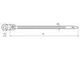 Technical drawing with dimensions of Cable ties with integrated mounting hole