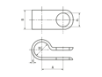 Technical drawing with dimensions of Fixed diameter cable clamps