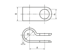 Technical drawing with dimensions of Fixed diameter cable clamps