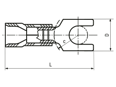 Technical drawing with dimensions of Panduit® Pan-Term® - Solderless terminals fork type with PVC insulation