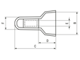 Technical drawing with dimensions of Wire connectors PA 6.6 natural insulated