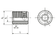 Technical drawing with dimensions of Ensat® SBS 337/338 - Self-cutting thread inserts with chip reservoir, for light metals, thermoplastics and thermoset plastics