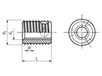 Technical drawing with dimensions of Ensat® SBS 337/338 - Self-cutting thread inserts with chip reservoir, for light metals, thermoplastics and thermoset plastics