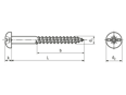 Technical drawing with dimensions of Pozi pan head wood screws form Z with slot
