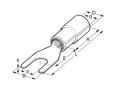Technical drawing with dimensions of BM - Solderless terminals fork type with PVC insulation