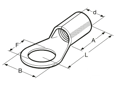 Technical drawing with dimensions of BM - Solderless terminals ring type non insulated