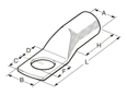 Technical drawing with dimensions of BM - Compression cable lugs DIN