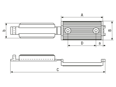Technical drawing with dimensions of Panduit® - Latching flat cable mounts to screw to screw
