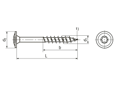 Technical drawing with dimensions of SPAX® - Hexalobular (6 Lobe) T-STAR plus flange head screws for timber construction with 4CUT point