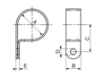 带尺寸的技术图：Panduit® - 固定线径式配线固定夹 高承载能力
