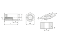 Technical drawing with dimensions of PEM® SOS - Self-clinching threaded standoffs open type, with UNC thread, for metallic materials