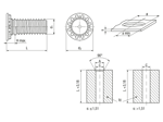 Technical drawing with dimensions of PEM® FH - Self-clinching threaded studs for metallic materials