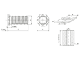 Technical drawing with dimensions of PEM® HFH - Self-clinching threaded studs for metallic materials