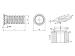 Technical drawing with dimensions of PEM® FHP - Self-clinching threaded studs for stainless steel and metallic materials