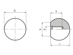 Technical drawing with dimensions of ELESA® PLX. - Plain spherical knobs with tapped blind hole
