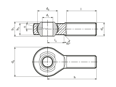 Technical drawing with dimensions of Durbal BEM - Rod ends with integral spherical plain bearing right hand thread