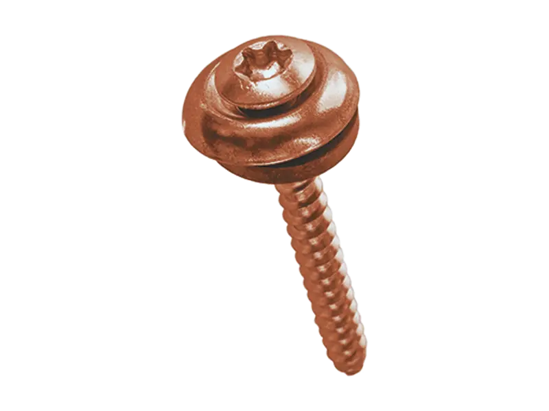 Product image of Hexalobular (6 Lobe) socket oval countersunk head building screws with slot, assembled with finishing washer and sealing ring